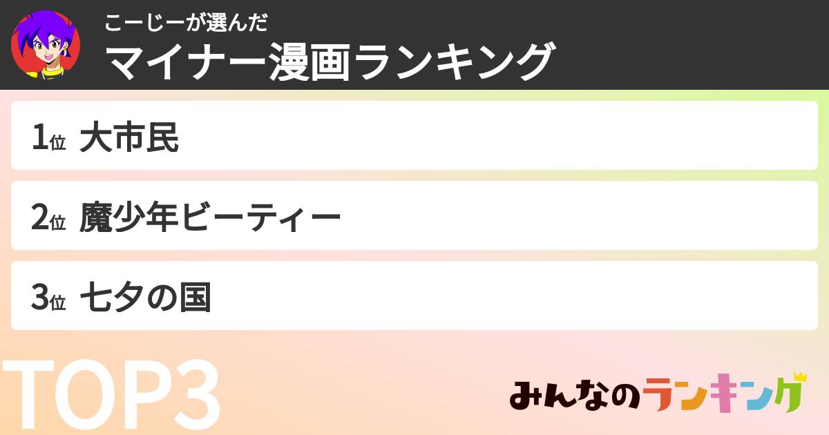 こーじーさんの「マイナー漫画ランキング」