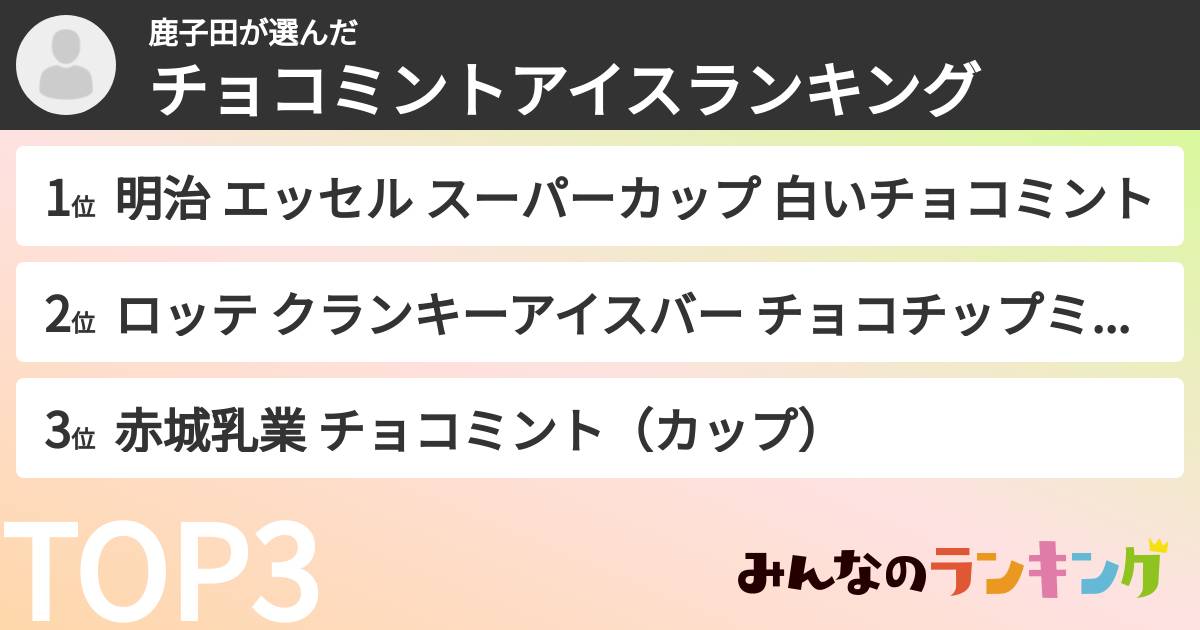 鹿子田さんの「チョコミントアイスランキング」