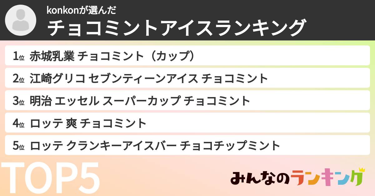 konkonさんの「チョコミントアイスランキング」