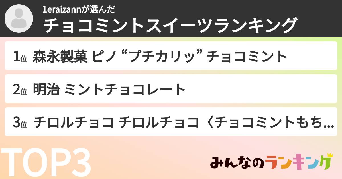 1eraizannさんの「チョコミントスイーツランキング」