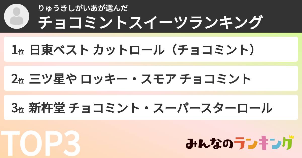 りゅうきしがいあさんの「チョコミントスイーツランキング」