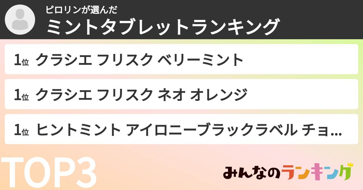 ピロリンさんの「ミントタブレットランキング」
