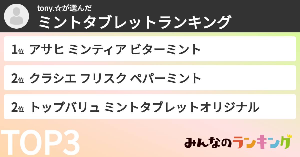 tony.☆さんの「ミントタブレットランキング」