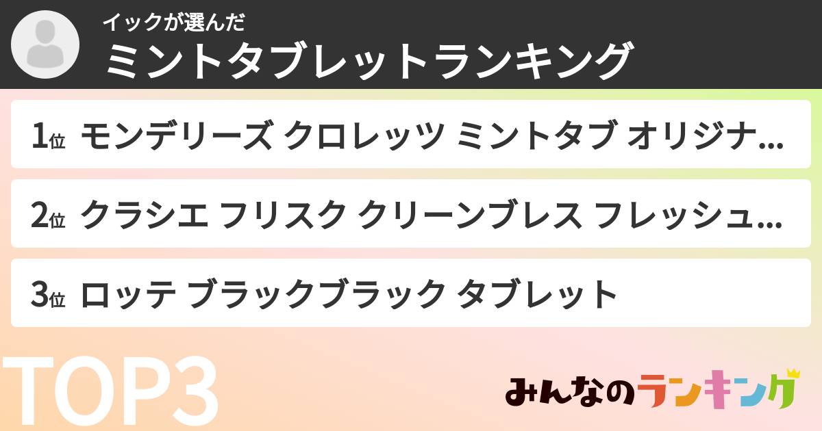 イックさんの「ミントタブレットランキング」