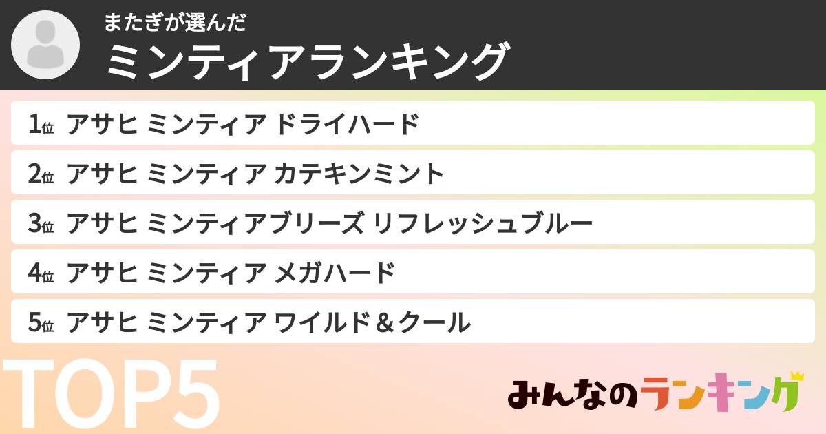 またぎさんの「ミンティアランキング」
