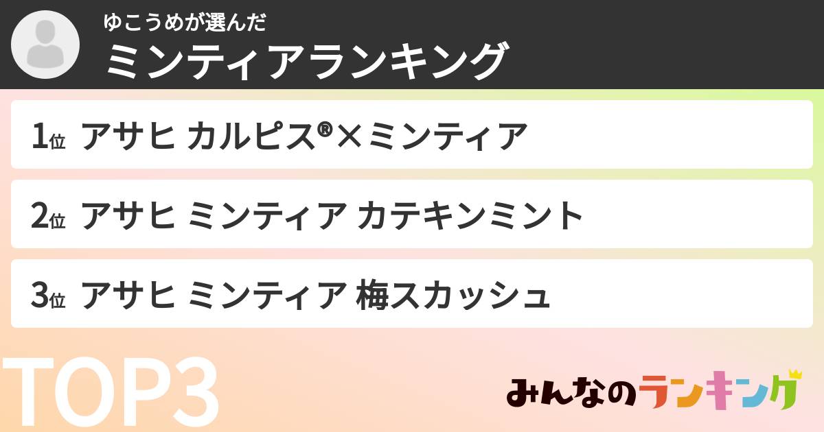 ゆこうめさんの「ミンティアランキング」