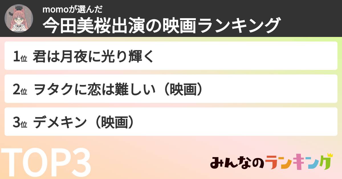 momoさんの「今田美桜出演の映画ランキング」
