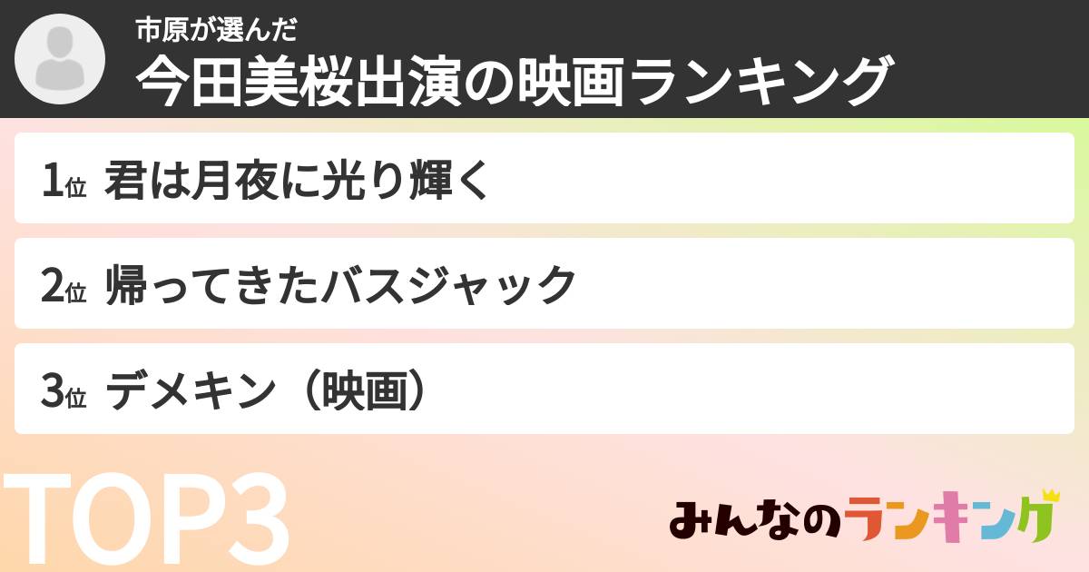 市原さんの「今田美桜出演の映画ランキング」