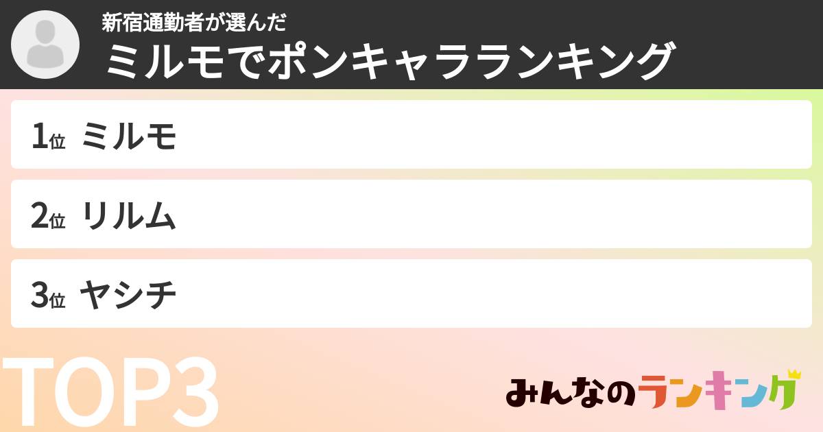 新宿通勤者さんの「ミルモでポンキャラランキング」