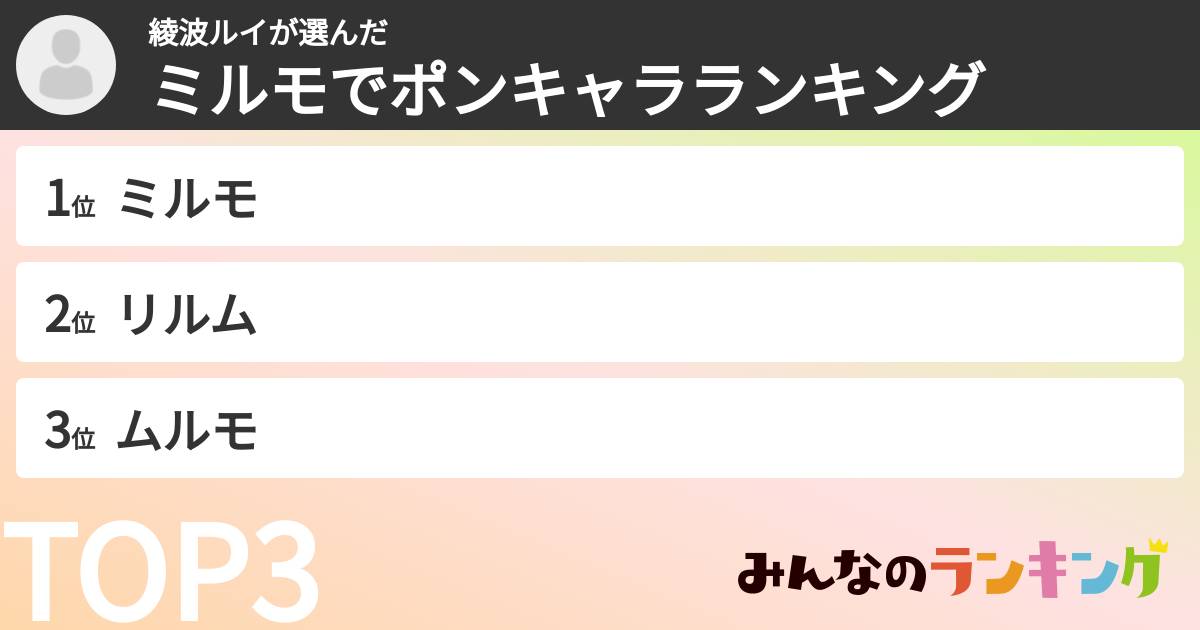 綾波ルイさんの「ミルモでポンキャラランキング」