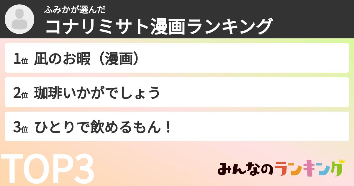 ふみかさんの「コナリミサト漫画ランキング」