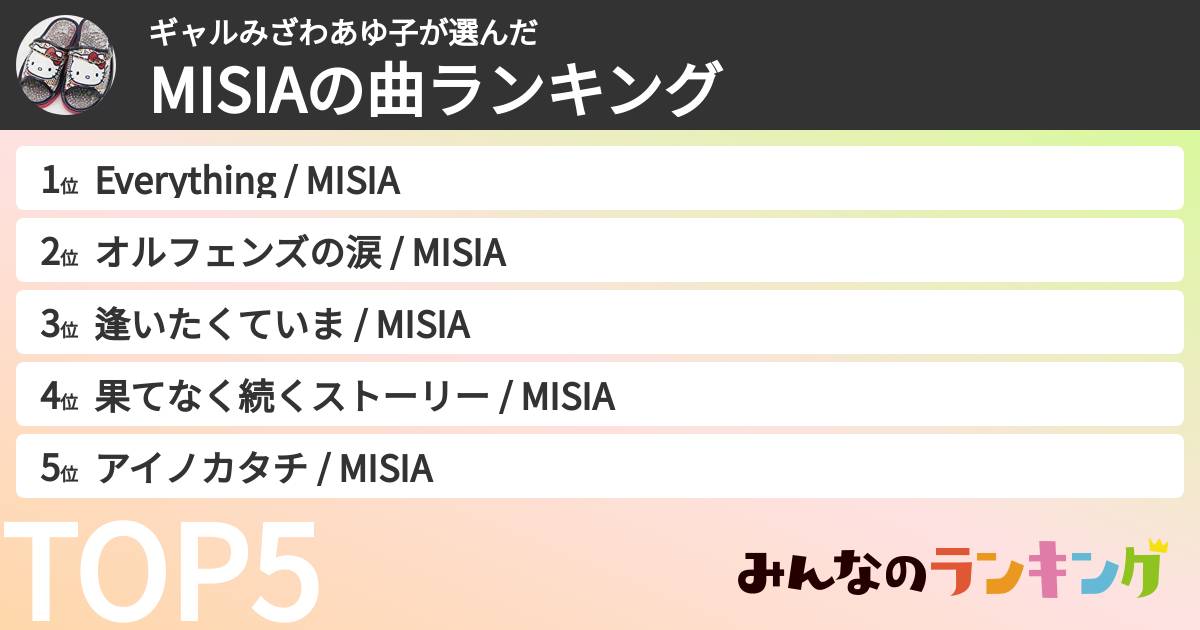 ギャルみざわあゆ子さんの「MISIAの曲ランキング」