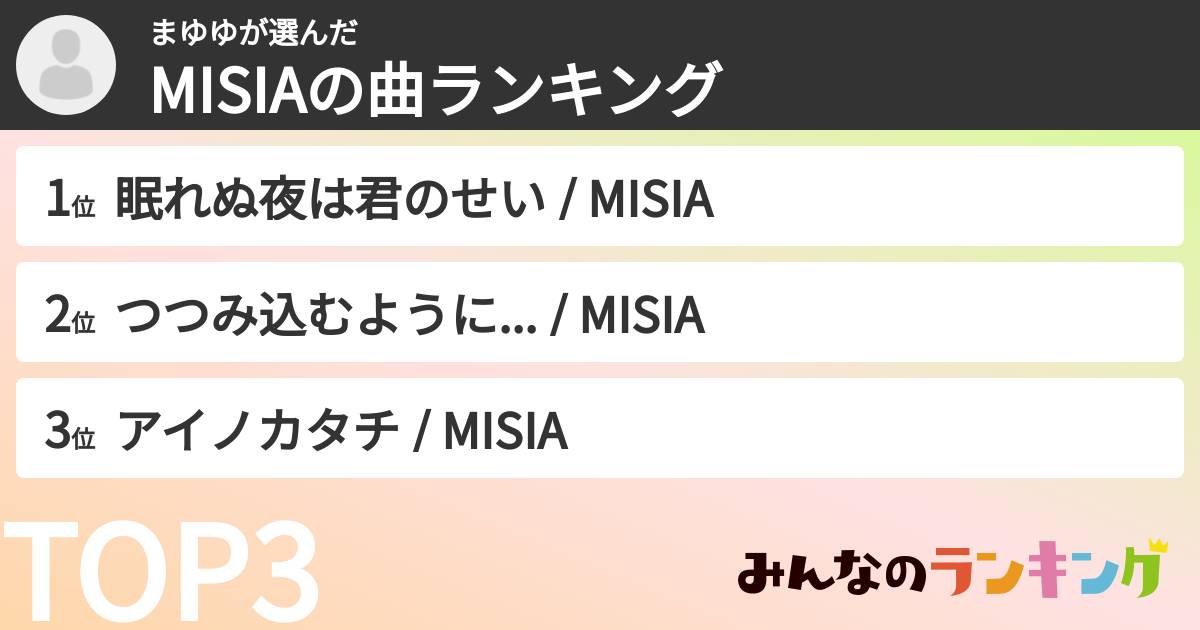 まゆゆさんの「MISIAの曲ランキング」