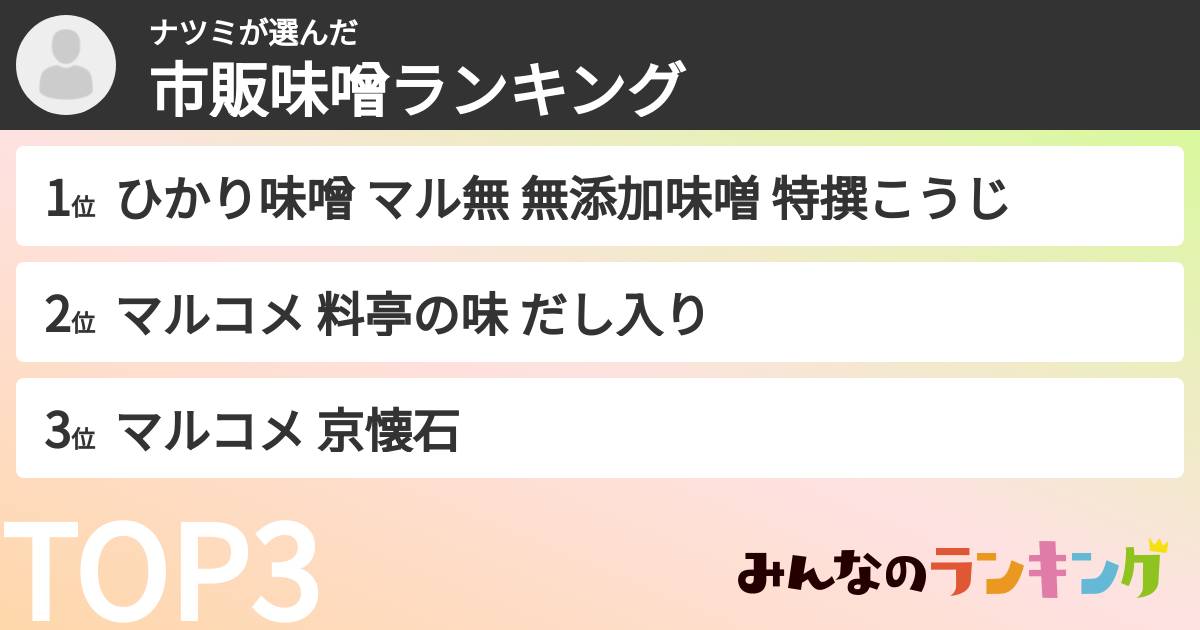 ナツミさんの「市販味噌ランキング」