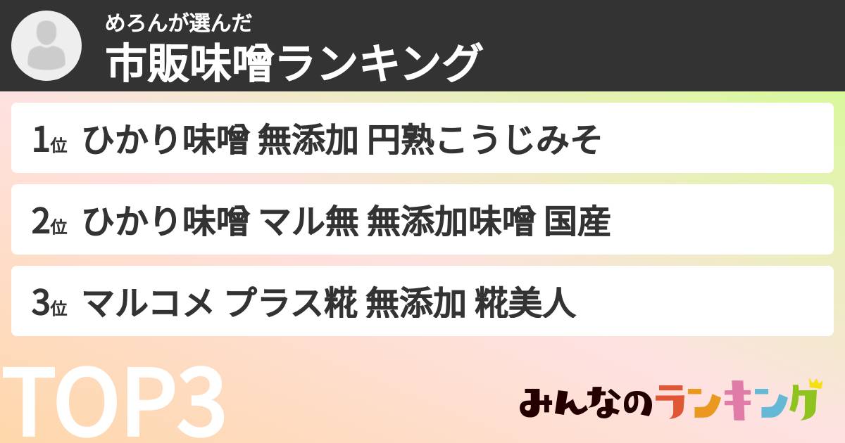 めろんさんの「市販味噌ランキング」