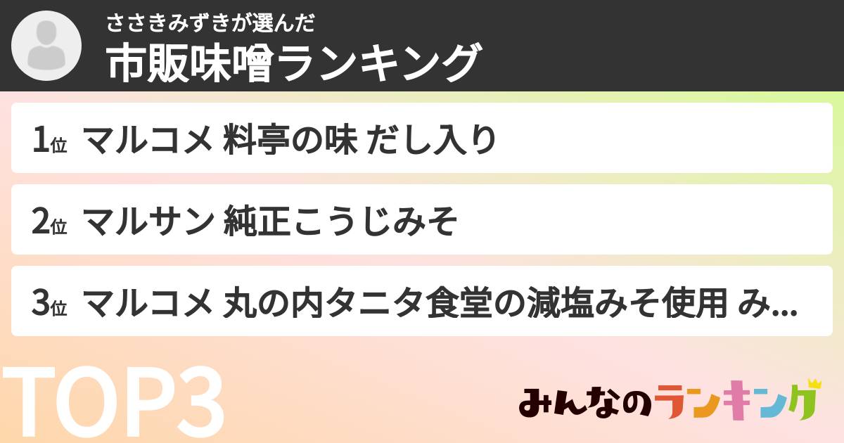 ささきみずきさんの「市販味噌ランキング」