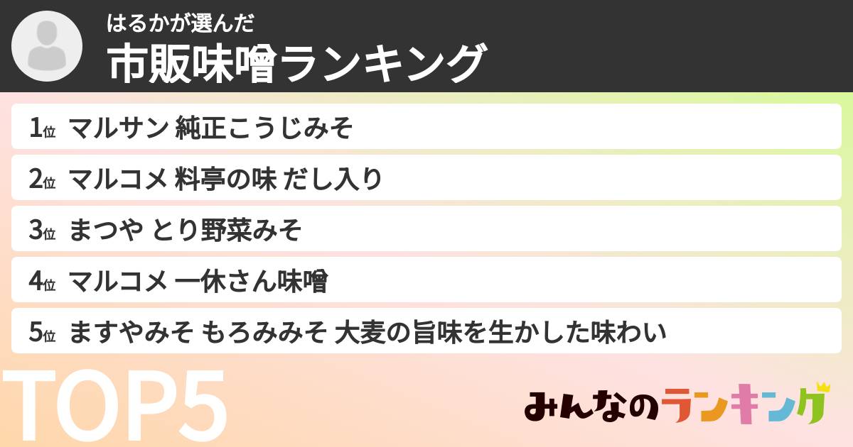 はるかさんの「市販味噌ランキング」