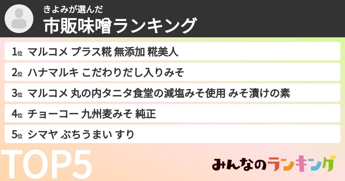 きよみさんの「市販味噌ランキング」
