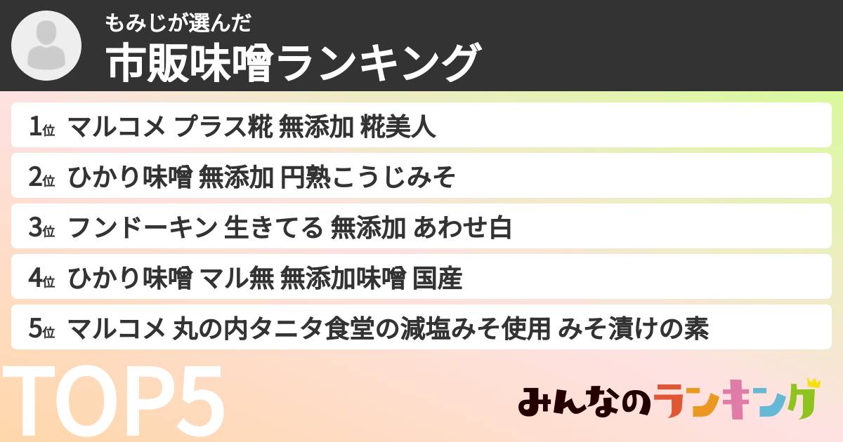 もみじさんの「市販味噌ランキング」