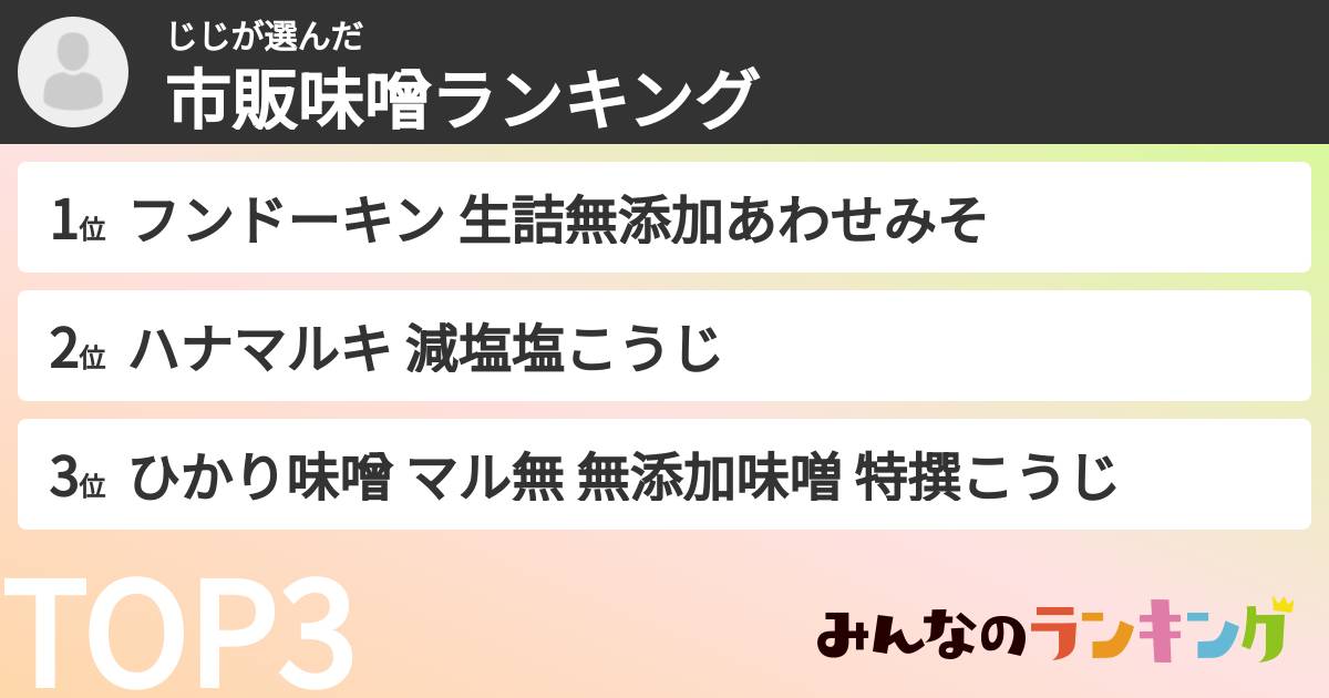 じじさんの「市販味噌ランキング」