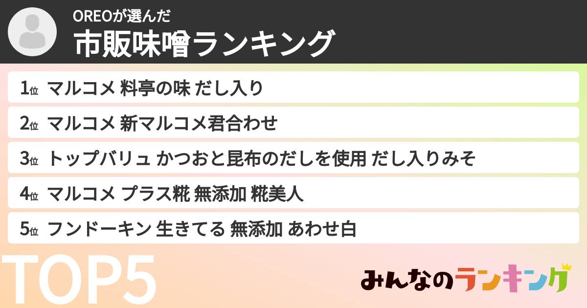 OREOさんの「市販味噌ランキング」