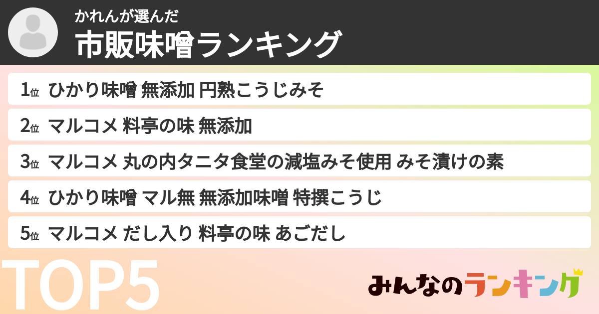 かれんさんの「市販味噌ランキング」