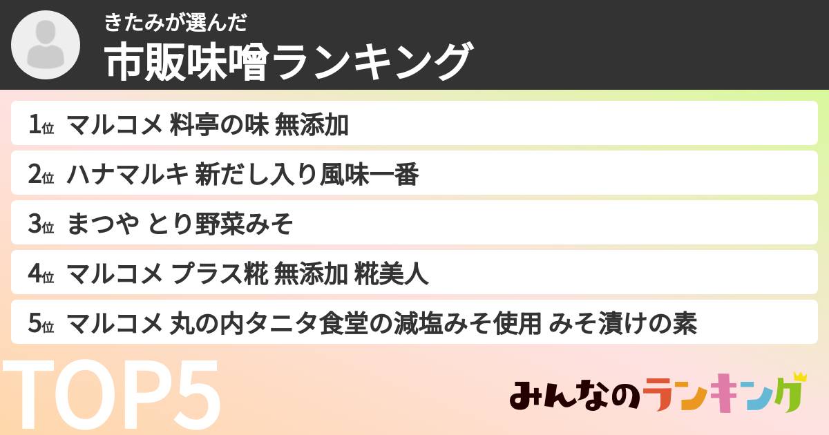 きたみさんの「市販味噌ランキング」