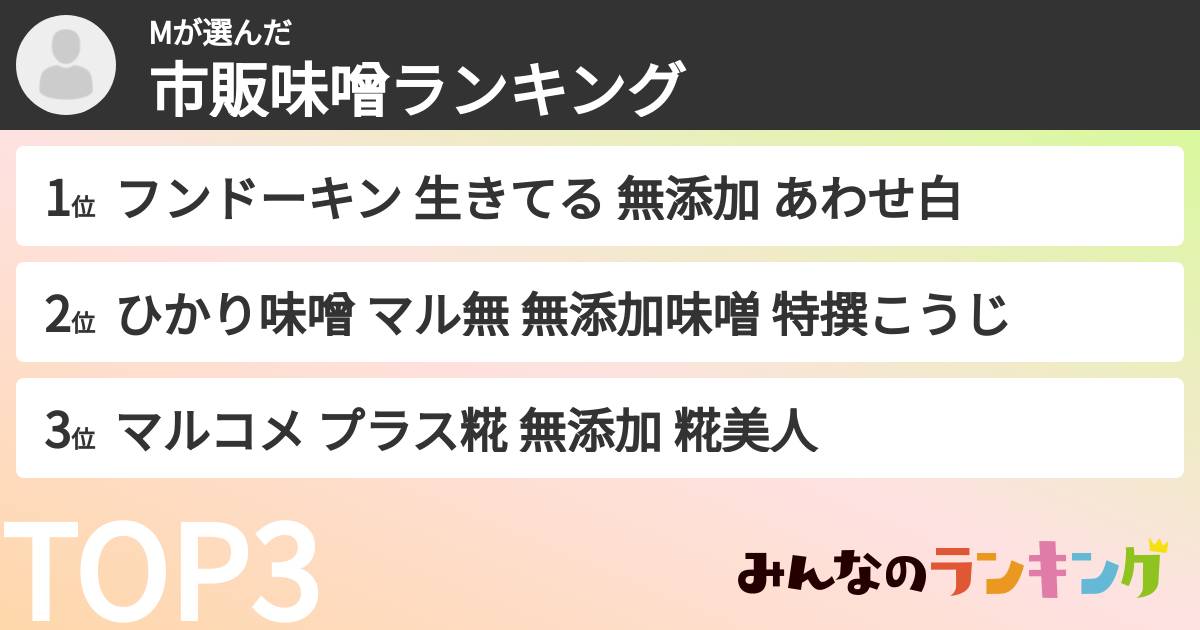 Mさんの「市販味噌ランキング」