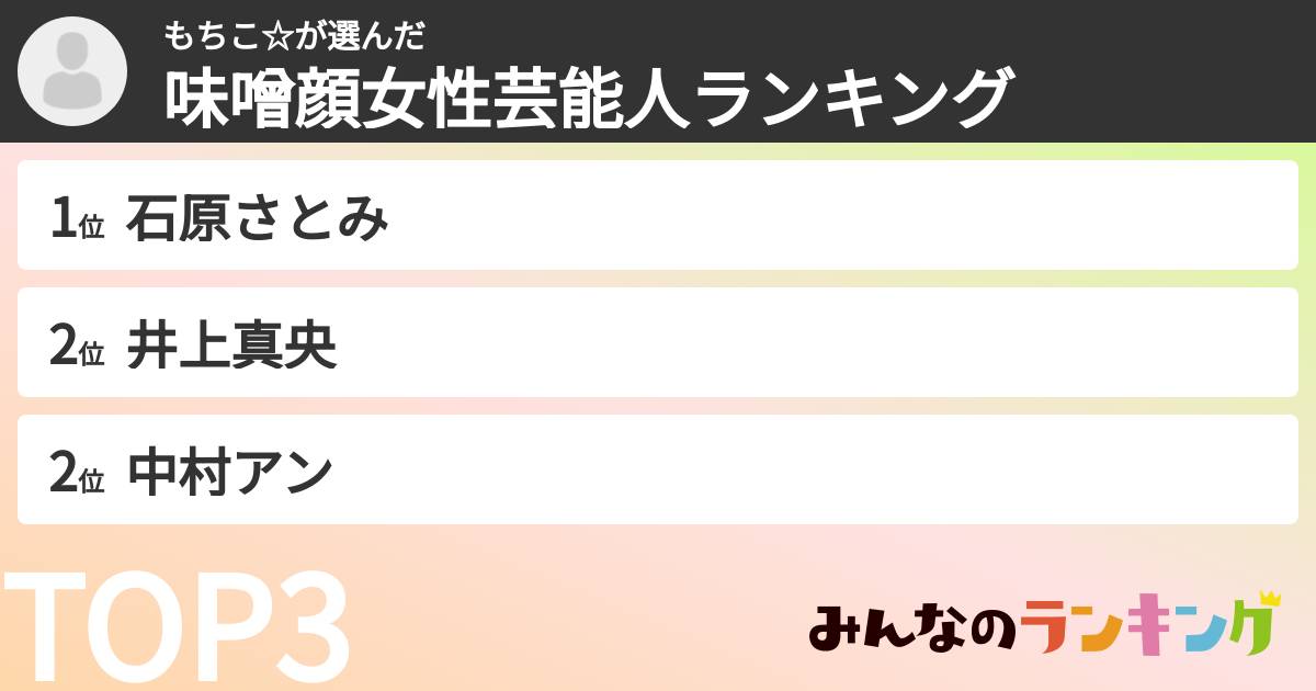 もちこ☆さんの「味噌顔女性芸能人ランキング」