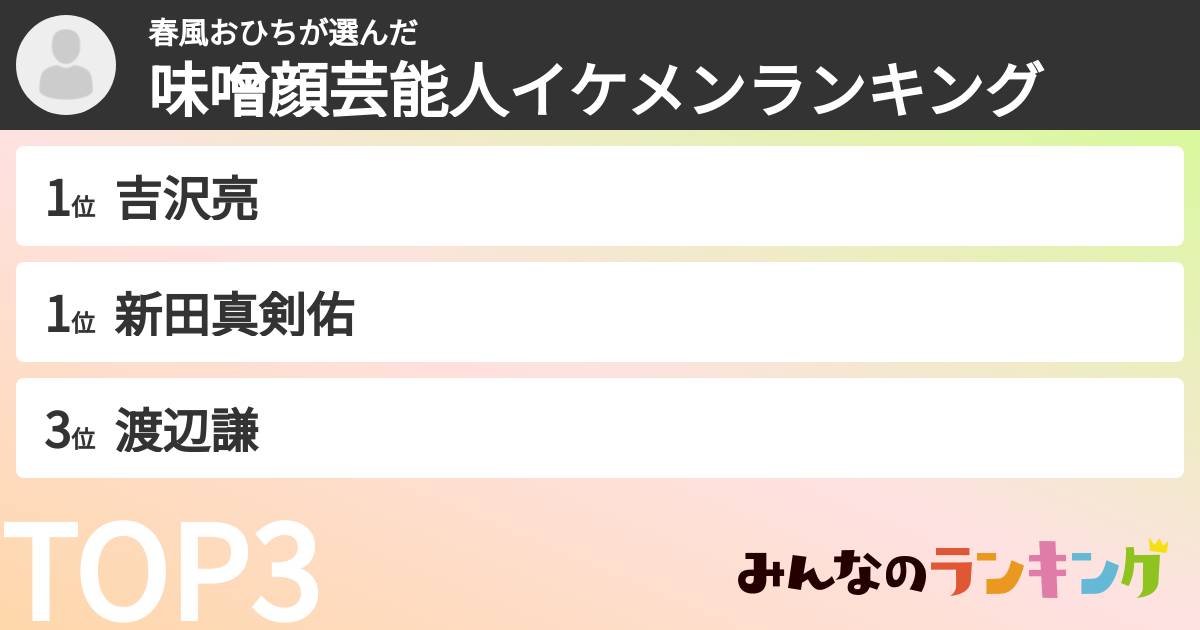 春風おひちさんの「味噌顔芸能人イケメンランキング」