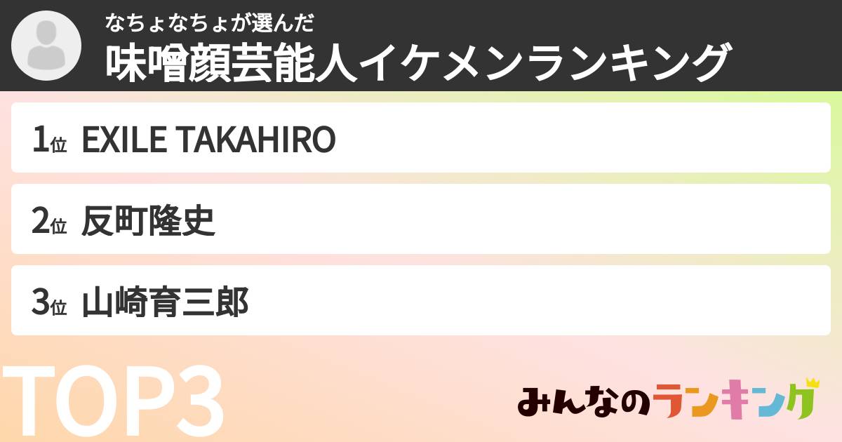 なちょなちょさんの「味噌顔芸能人イケメンランキング」