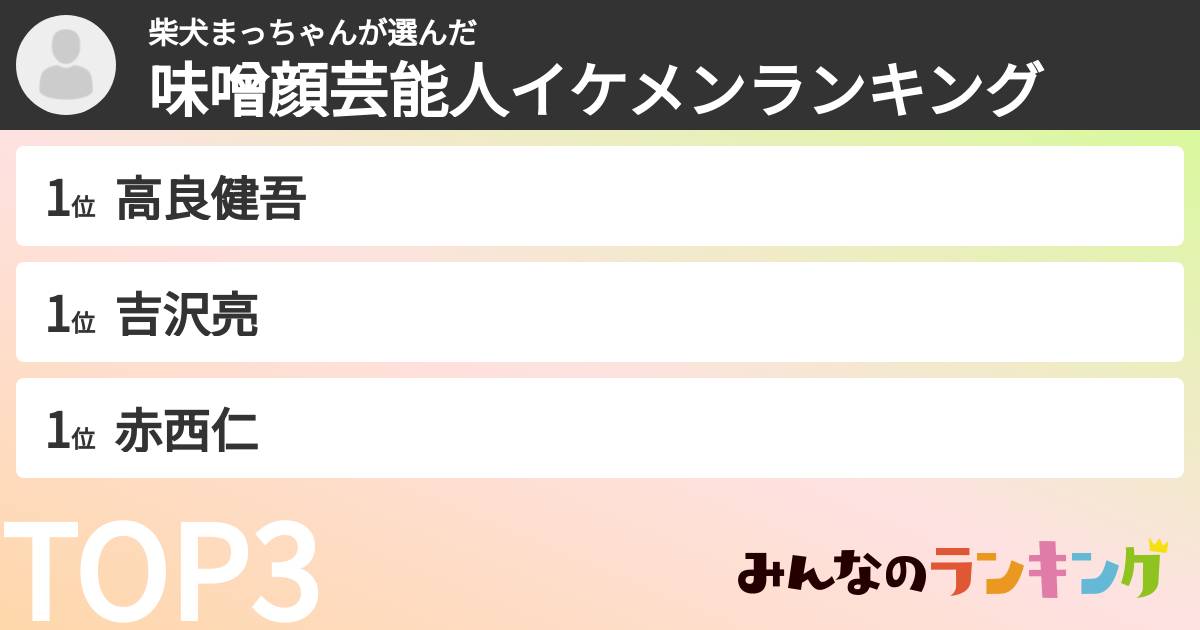 柴犬まっちゃんさんの「味噌顔芸能人イケメンランキング」