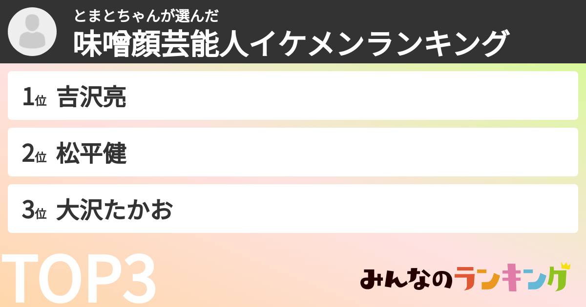 とまとちゃんさんの「味噌顔芸能人イケメンランキング」