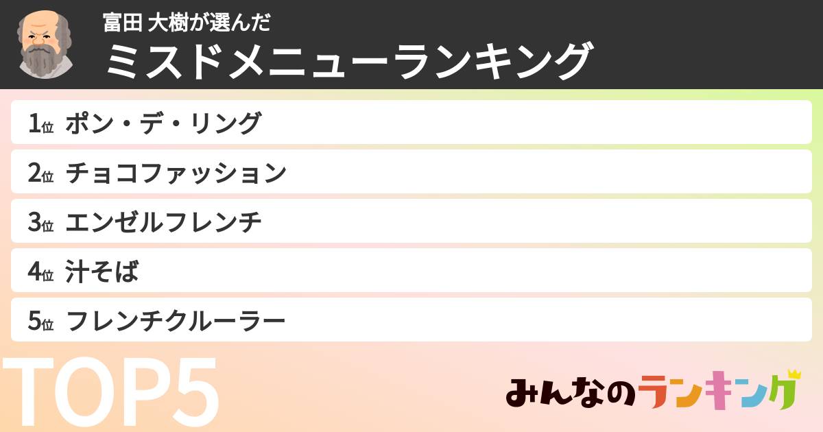 富田 大樹さんの「ミスドメニューランキング」