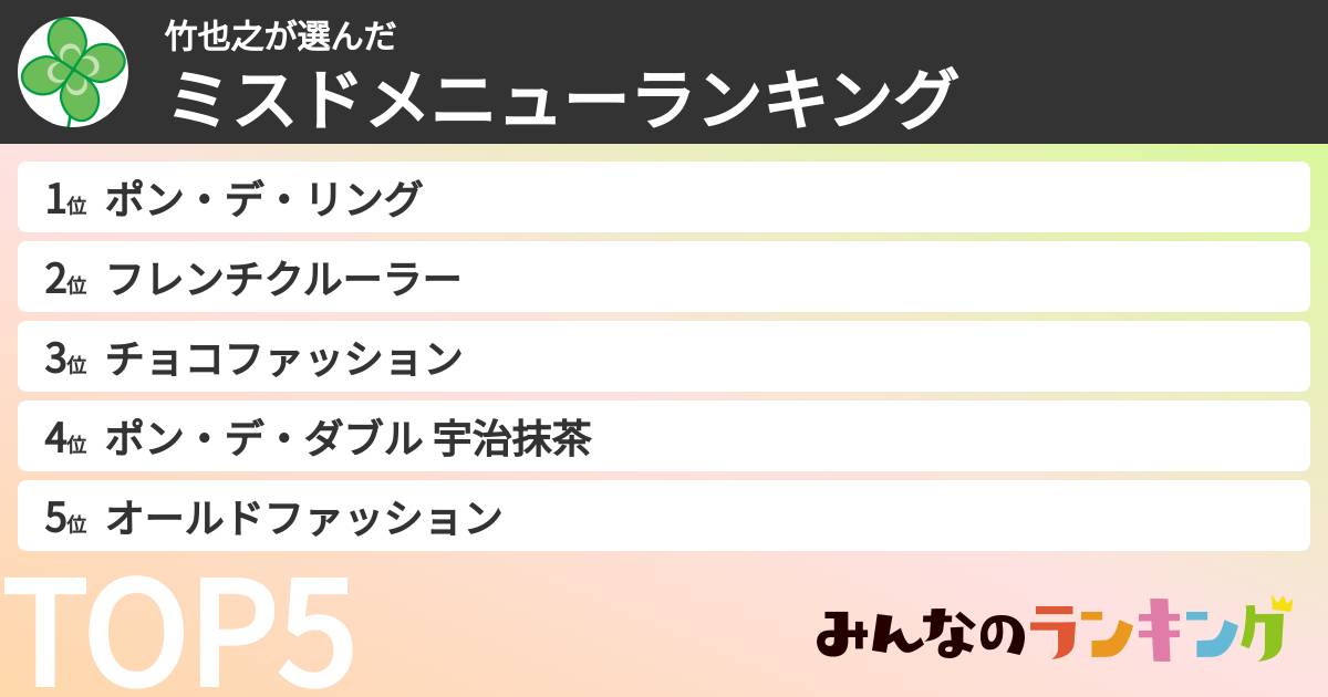 竹也之さんの「ミスドメニューランキング」