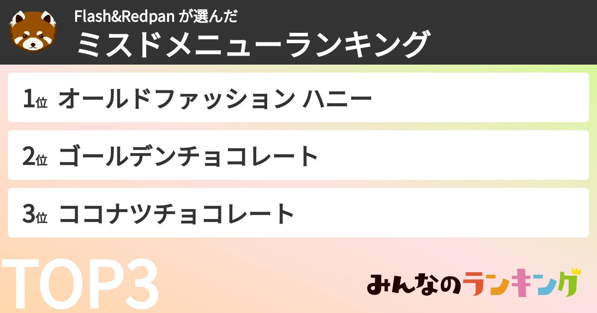 Flash&Redpan さんの「ミスドメニューランキング」
