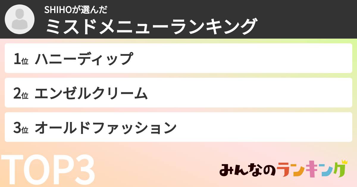 SHIHOさんの「ミスドメニューランキング」