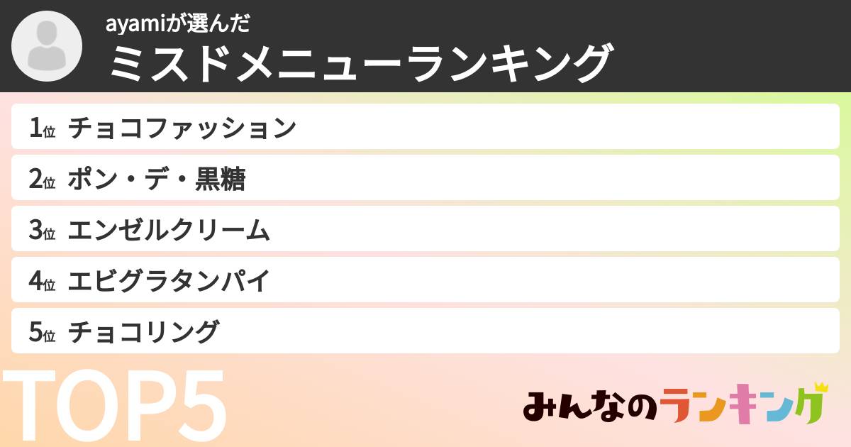 ayamiさんの「ミスドメニューランキング」