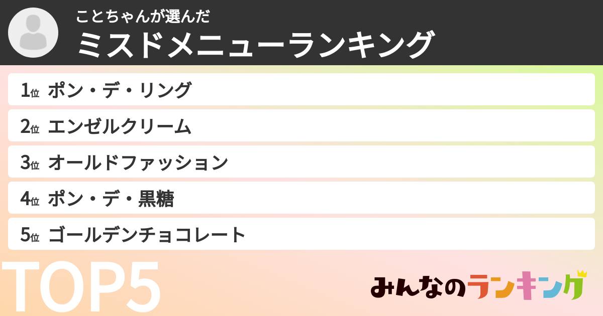 ことちゃんさんの「ミスドメニューランキング」