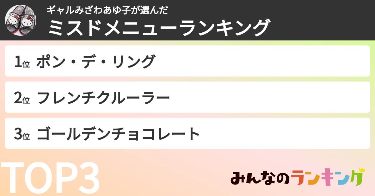 ギャルみざわあゆ子さんの「ミスドメニューランキング」