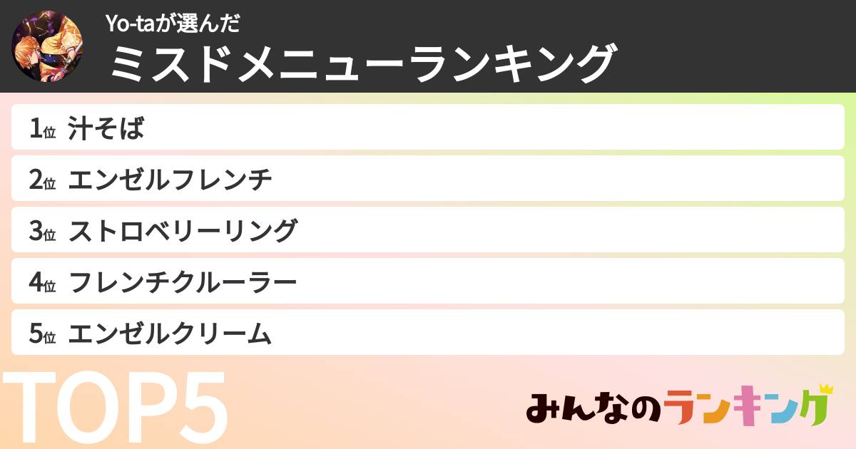 Yo-taさんの「ミスドメニューランキング」