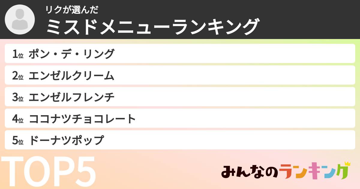 リクさんの「ミスドメニューランキング」