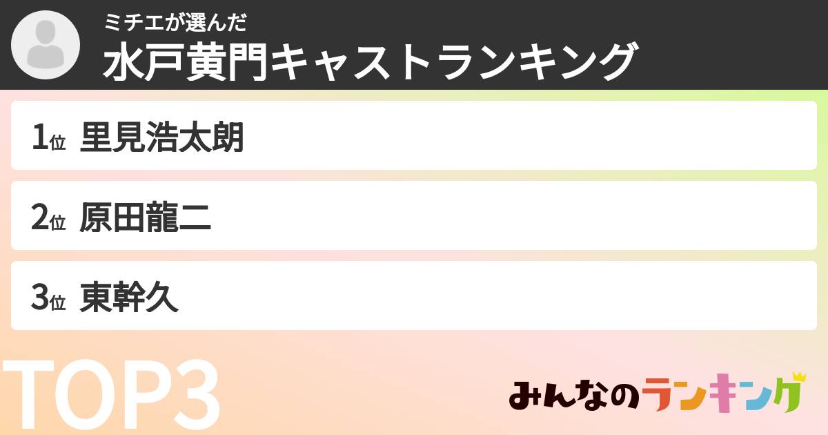 ミチエさんの「水戸黄門キャストランキング」