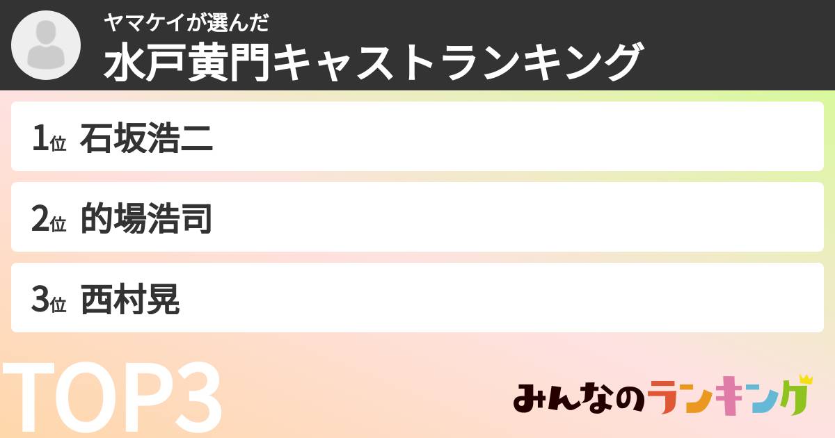 ヤマケイさんの「水戸黄門キャストランキング」