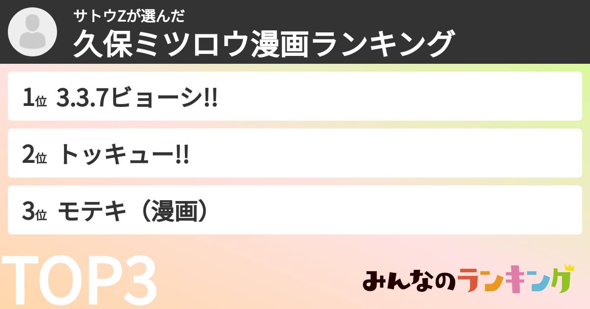 サトウZさんの「久保ミツロウ漫画ランキング」