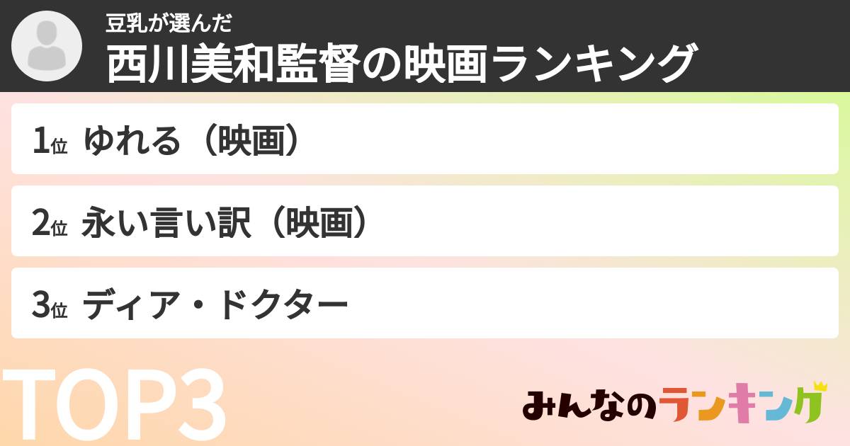 豆乳さんの「西川美和監督の映画ランキング」
