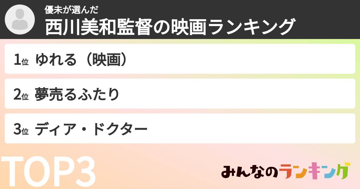 優未さんの「西川美和監督の映画ランキング」