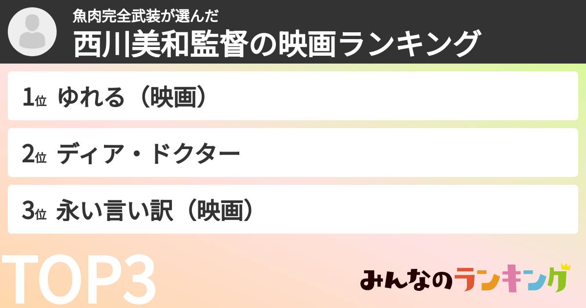 魚肉完全武装さんの「西川美和監督の映画ランキング」