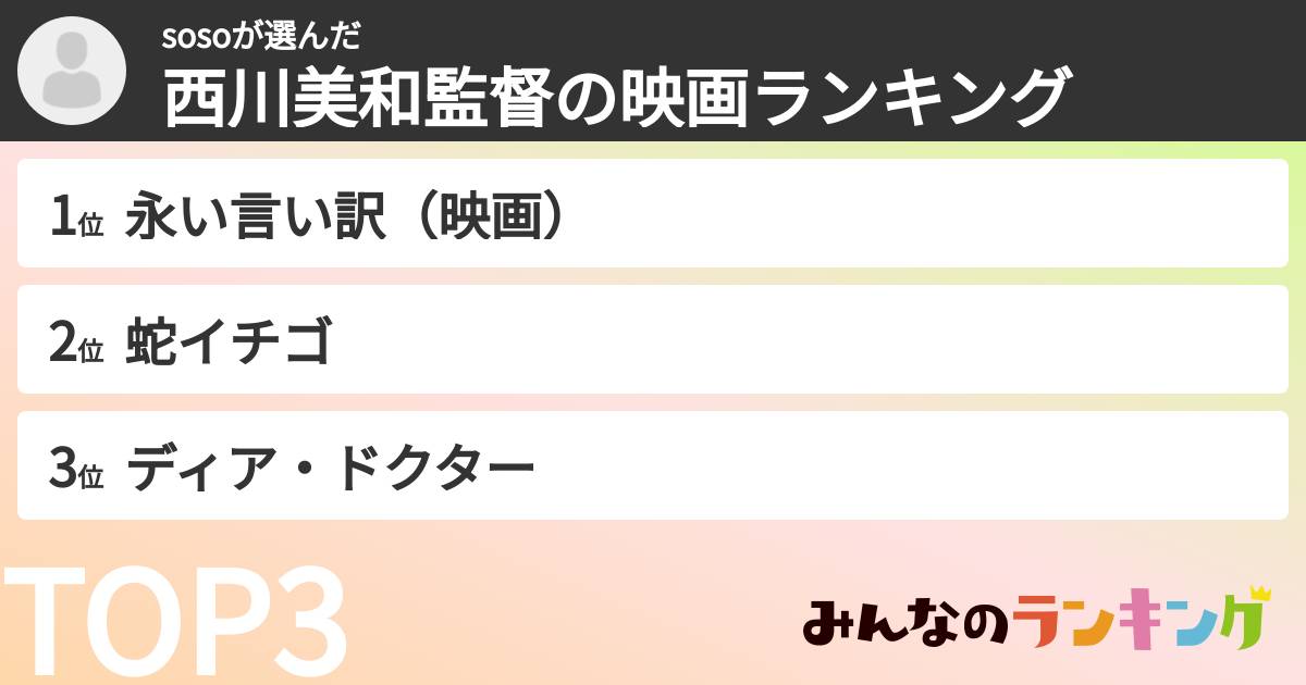sosoさんの「西川美和監督の映画ランキング」