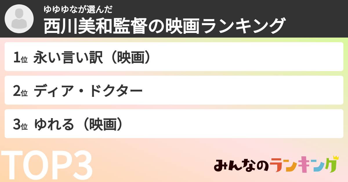 ゆゆゆなさんの「西川美和監督の映画ランキング」
